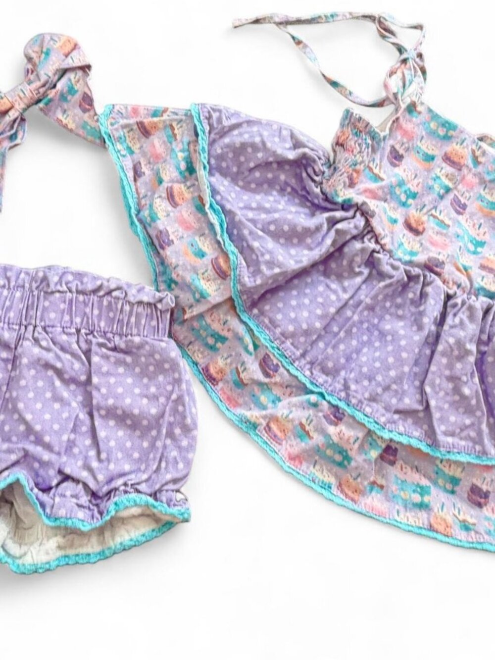 Liv + Stella Pastel Purple Polka Dot Cake Dress & Shorts 2T